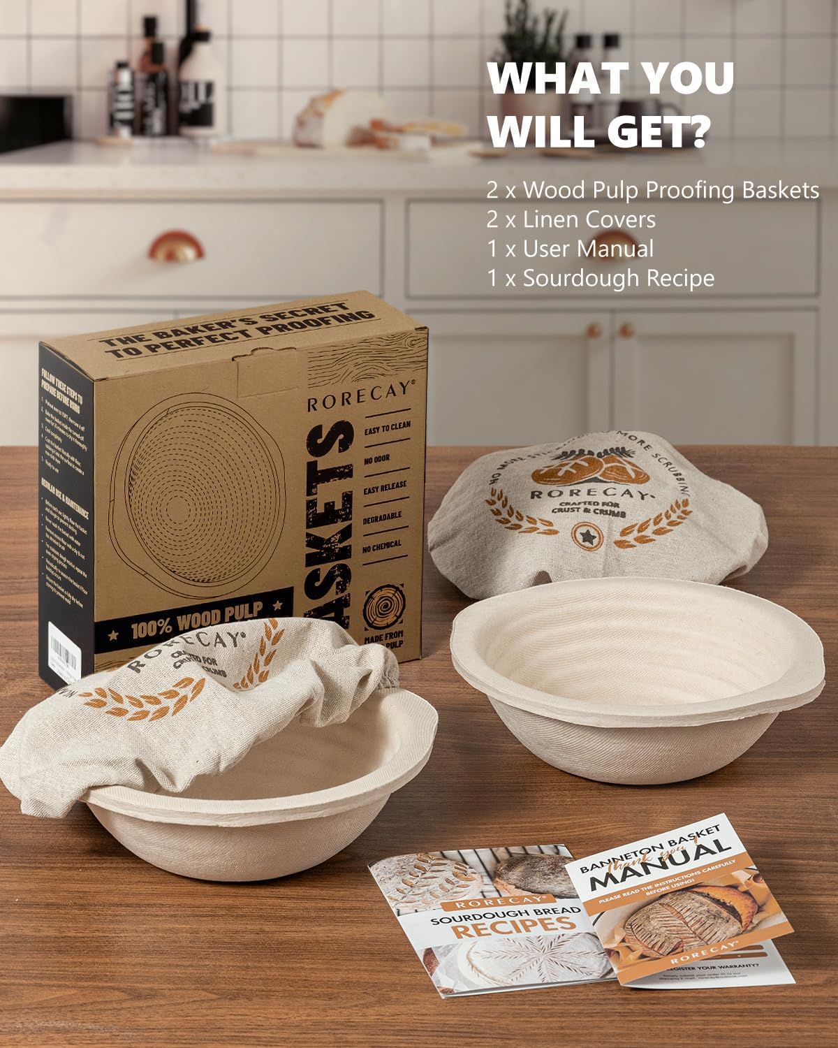 Sourdough Starter Kit with Banneton Bread Proofing Baskets