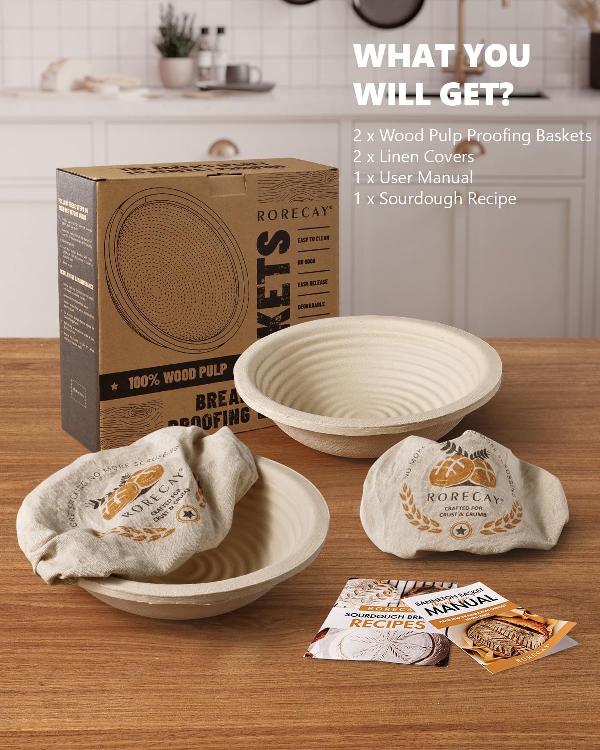 Sourdough Starter Kit with Banneton Bread Proofing Baskets