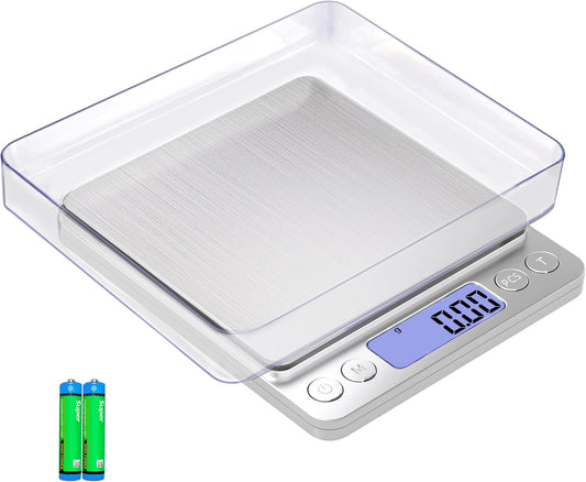 Gram Scale Small Digital Food Scale, 500g by 0.01Gram/0.001Ounce, Accurate Weighting, Multifunction Kitchen Scale for Jewelry/Baking/Soap, 9 Units, Tare Function, LCD Display, Including Battery