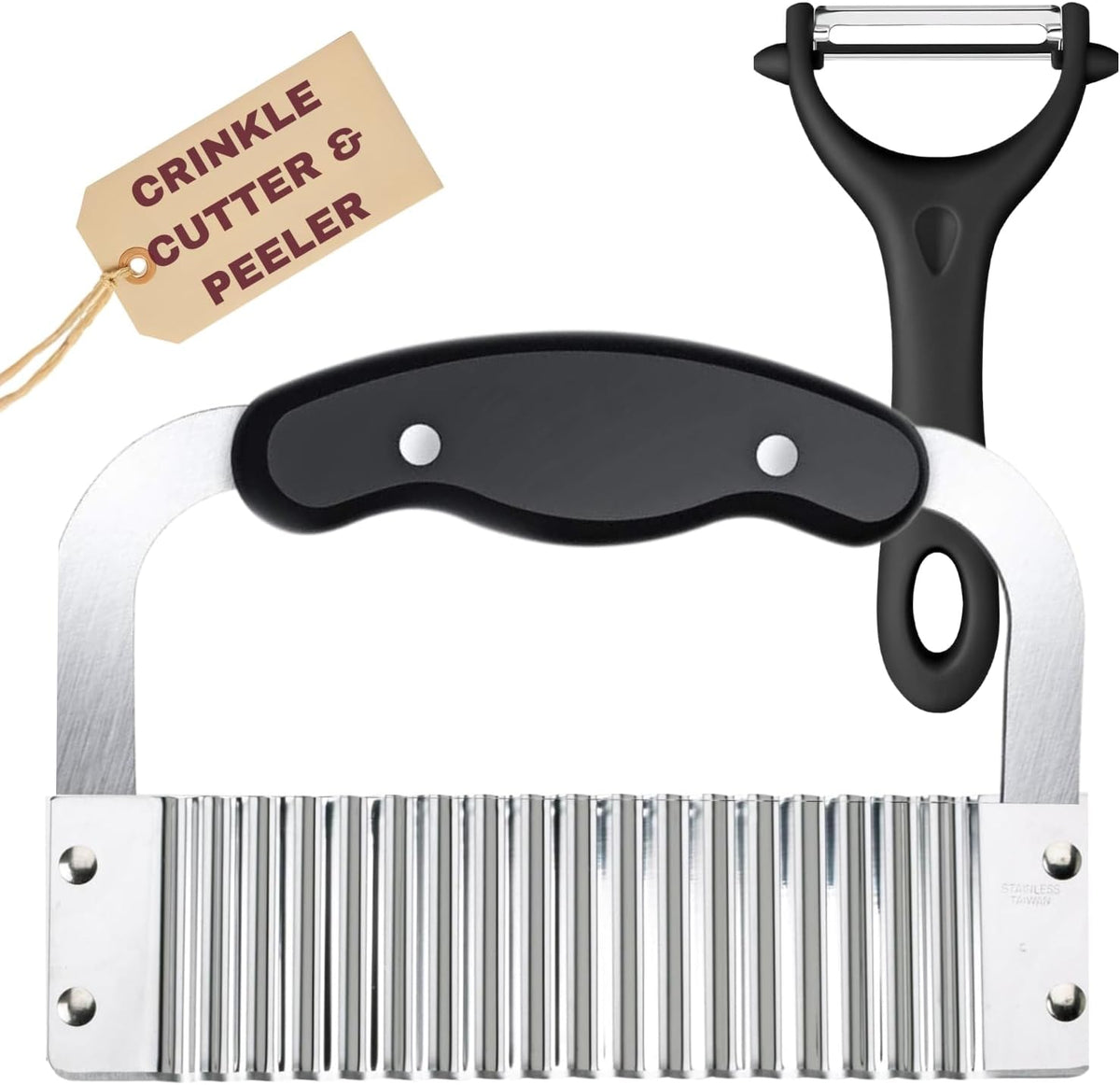 Crinkle Cutter & Waffle Fry Cutter Set, Crinkle Cut Fries Tool with Peeler – Stainless Steel Crinkle Cut Knife for Potatoes & Veggies