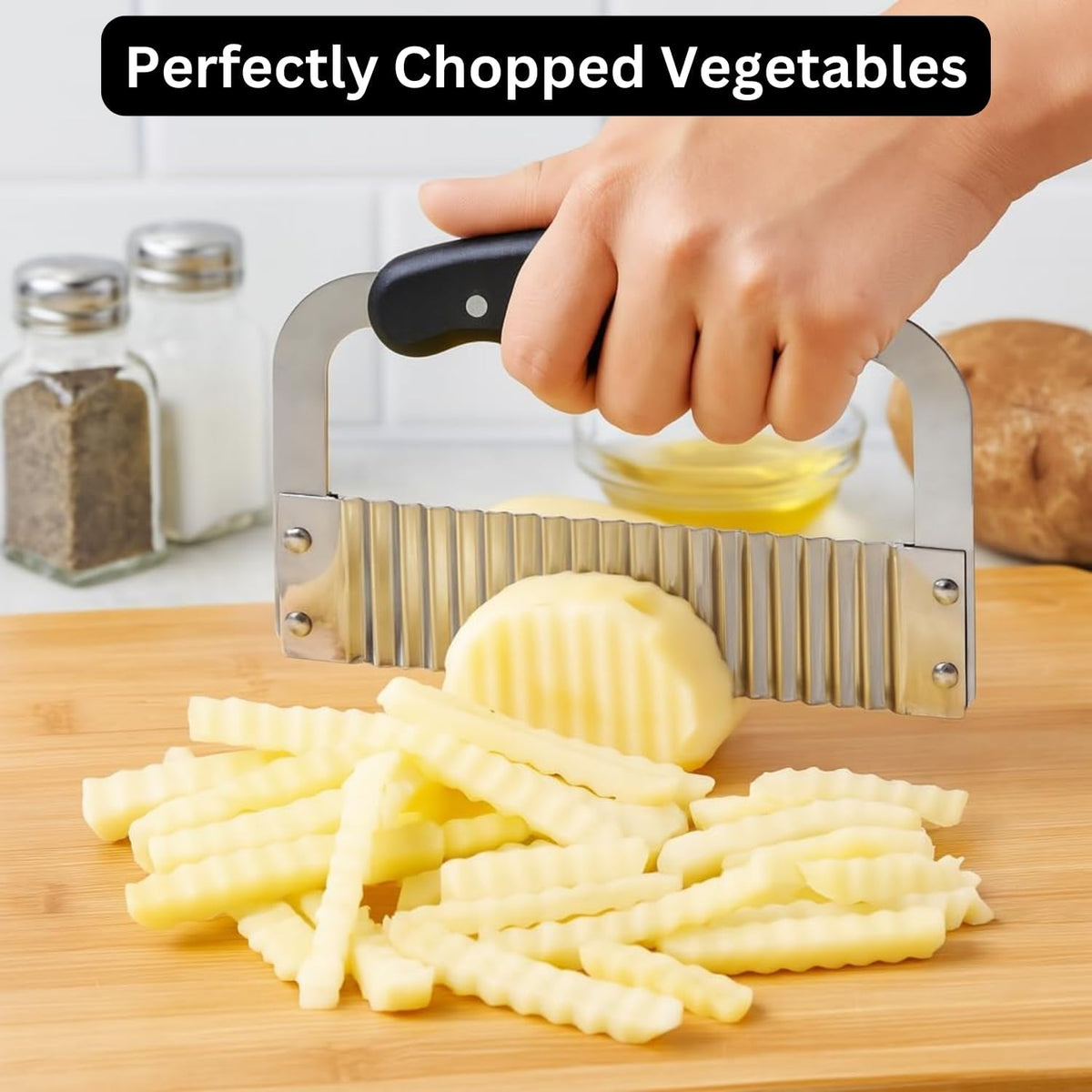 Crinkle Cutter & Waffle Fry Cutter Set, Crinkle Cut Fries Tool with Peeler – Stainless Steel Crinkle Cut Knife for Potatoes & Veggies