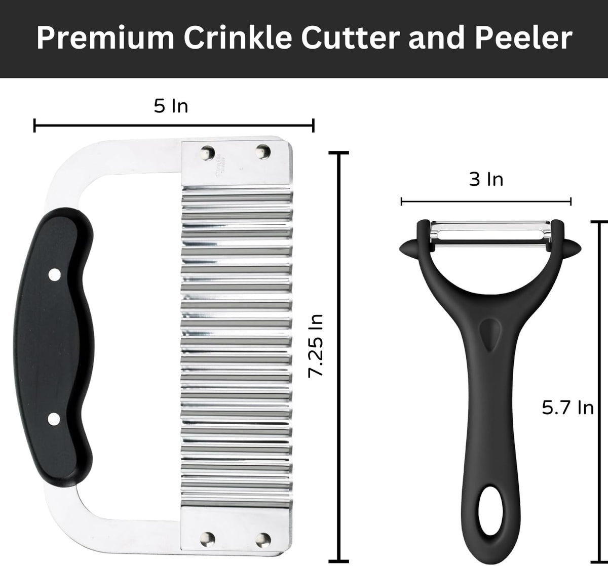 Crinkle Cutter & Waffle Fry Cutter Set, Crinkle Cut Fries Tool with Peeler – Stainless Steel Crinkle Cut Knife for Potatoes & Veggies