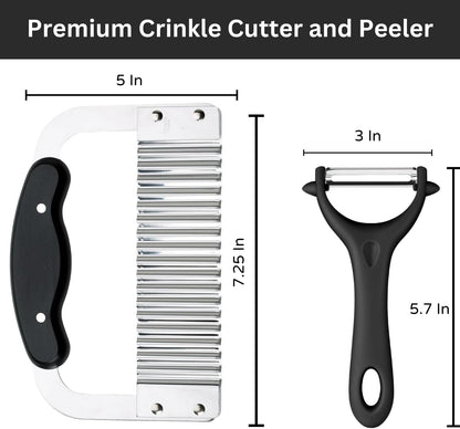 Crinkle Cutter & Waffle Fry Cutter Set, Crinkle Cut Fries Tool with Peeler – Stainless Steel Crinkle Cut Knife for Potatoes & Veggies