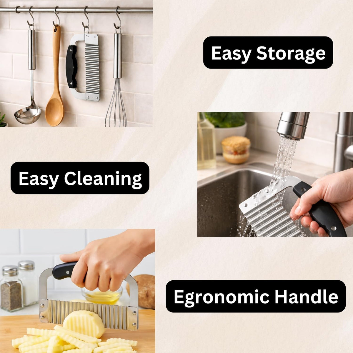 Crinkle Cutter & Waffle Fry Cutter Set, Crinkle Cut Fries Tool with Peeler – Stainless Steel Crinkle Cut Knife for Potatoes & Veggies