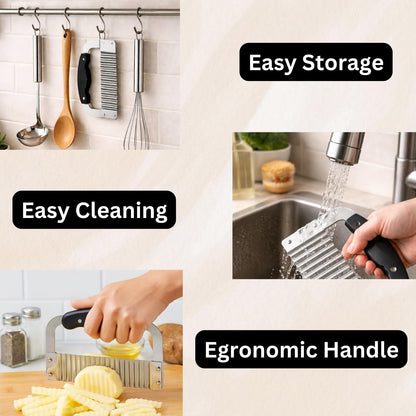 Crinkle Cutter & Waffle Fry Cutter Set, Crinkle Cut Fries Tool with Peeler – Stainless Steel Crinkle Cut Knife for Potatoes & Veggies