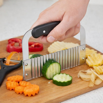 Crinkle Cutter & Waffle Fry Cutter Set, Crinkle Cut Fries Tool with Peeler – Stainless Steel Crinkle Cut Knife for Potatoes & Veggies
