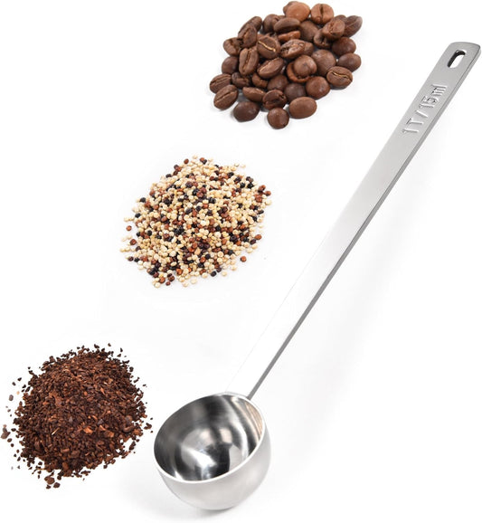 Metal 6.9in Long Handle Coffee Scoop for Ground Coffee (1 Tbsp) | Food-Grade 18/8 Stainless Steel Measuring Spoon, Tablespoon Scooper for Coffee Beans, Espresso, Protein Powders, Tea, Sugar