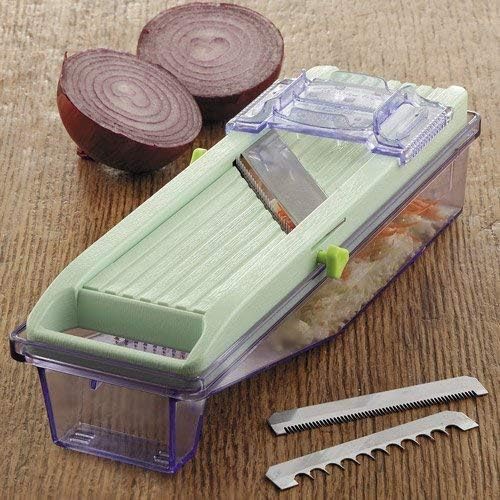 Mandoline Slicer with Collection Tray and 4 Blades, Japanese Stainless Steel, BPA Free