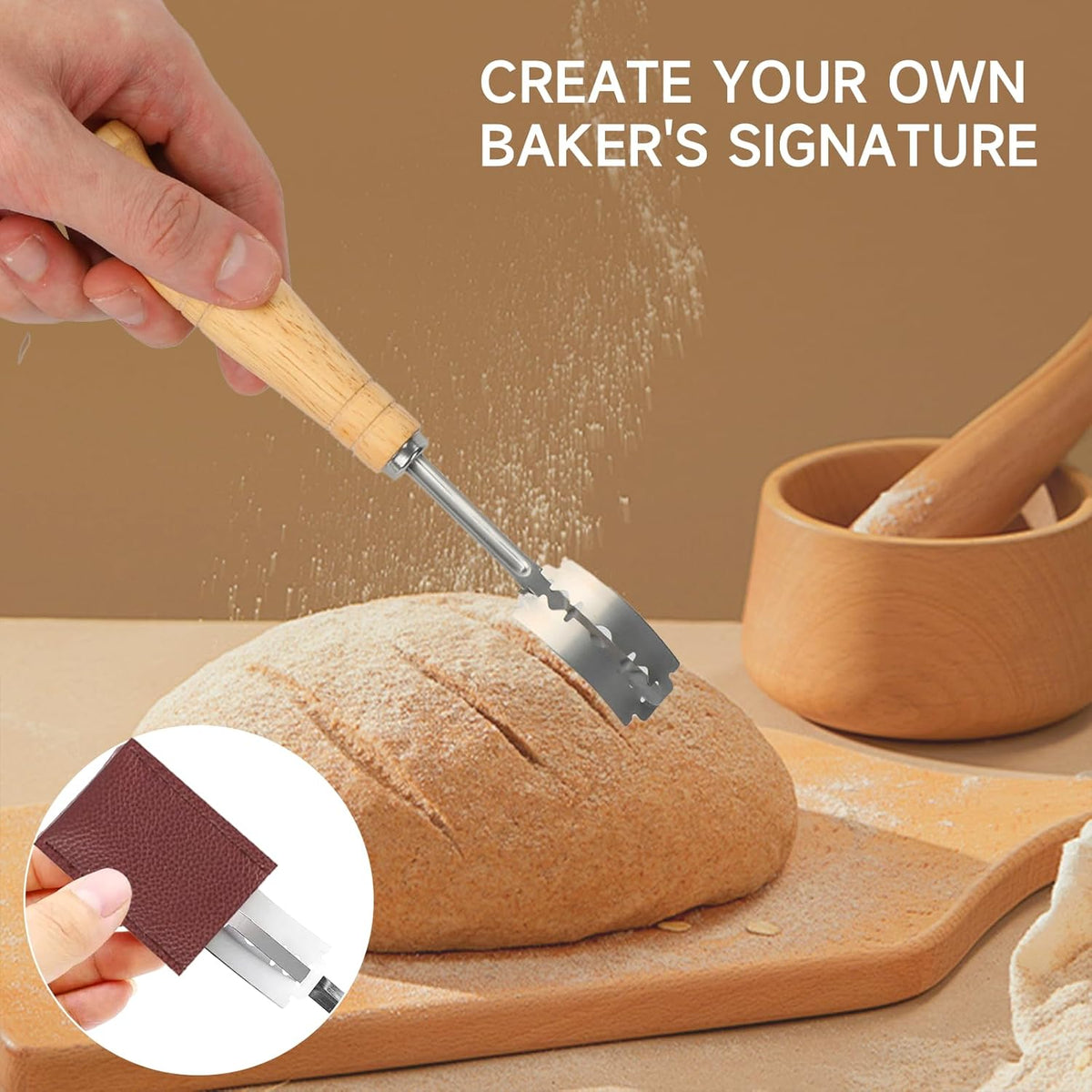 Danish Dough Whisk Bread Whisk Bread Making Tools Set of 3 pieces Premium Stainless Steel Dutch Whisk with Dough Scraper Bread Cutter and Bread Lame Dough Scoring Tool + 5 Blades and Case