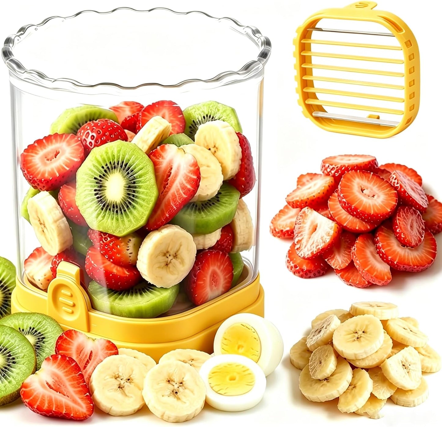 Strawberry Slicer, Black, 1-Pack | Stainless Steel Blades, Egg & Fruit Slicer Cup, For Banana, Cucumber, Mushroom, ABS Detachable, Precision Berry Cutter Tool