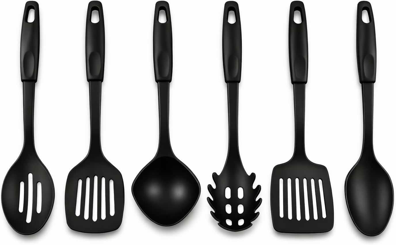 Silicone Cooking Utensils Set (6-Piece) - 446°F Heat Resistant, Non-Stick Safe Turner Spatula Spoon Set, BPA-Free Dishwasher Safe with Hanging Ring, Kitchen Gadgets for Non-Stick Cookware