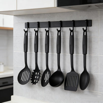Silicone Cooking Utensils Set (6-Piece) - 446°F Heat Resistant, Non-Stick Safe Turner Spatula Spoon Set, BPA-Free Dishwasher Safe with Hanging Ring, Kitchen Gadgets for Non-Stick Cookware