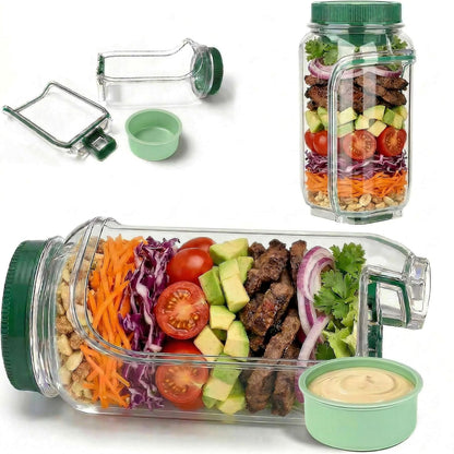 Portable Salad Jar with Side Opening, 1000ml Leakproof mason jar, Vertical Layering Keeps Salads Fresh, Leak-resitant Salad pod with Dressing Cup, Durable Salad Container for Lunch, Meal Prep & Work