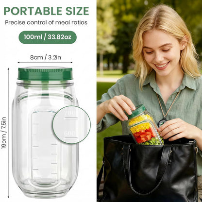 Portable Salad Jar with Side Opening, 1000ml Leakproof mason jar, Vertical Layering Keeps Salads Fresh, Leak-resitant Salad pod with Dressing Cup, Durable Salad Container for Lunch, Meal Prep & Work