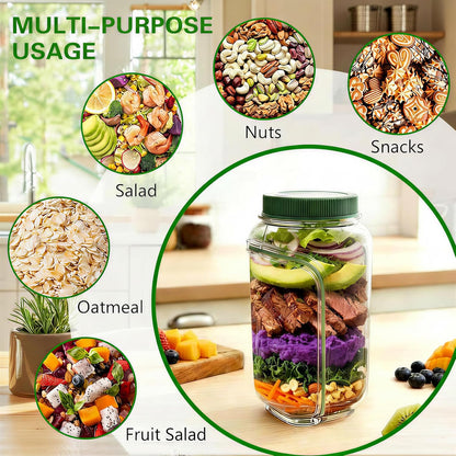 Portable Salad Jar with Side Opening, 1000ml Leakproof mason jar, Vertical Layering Keeps Salads Fresh, Leak-resitant Salad pod with Dressing Cup, Durable Salad Container for Lunch, Meal Prep & Work