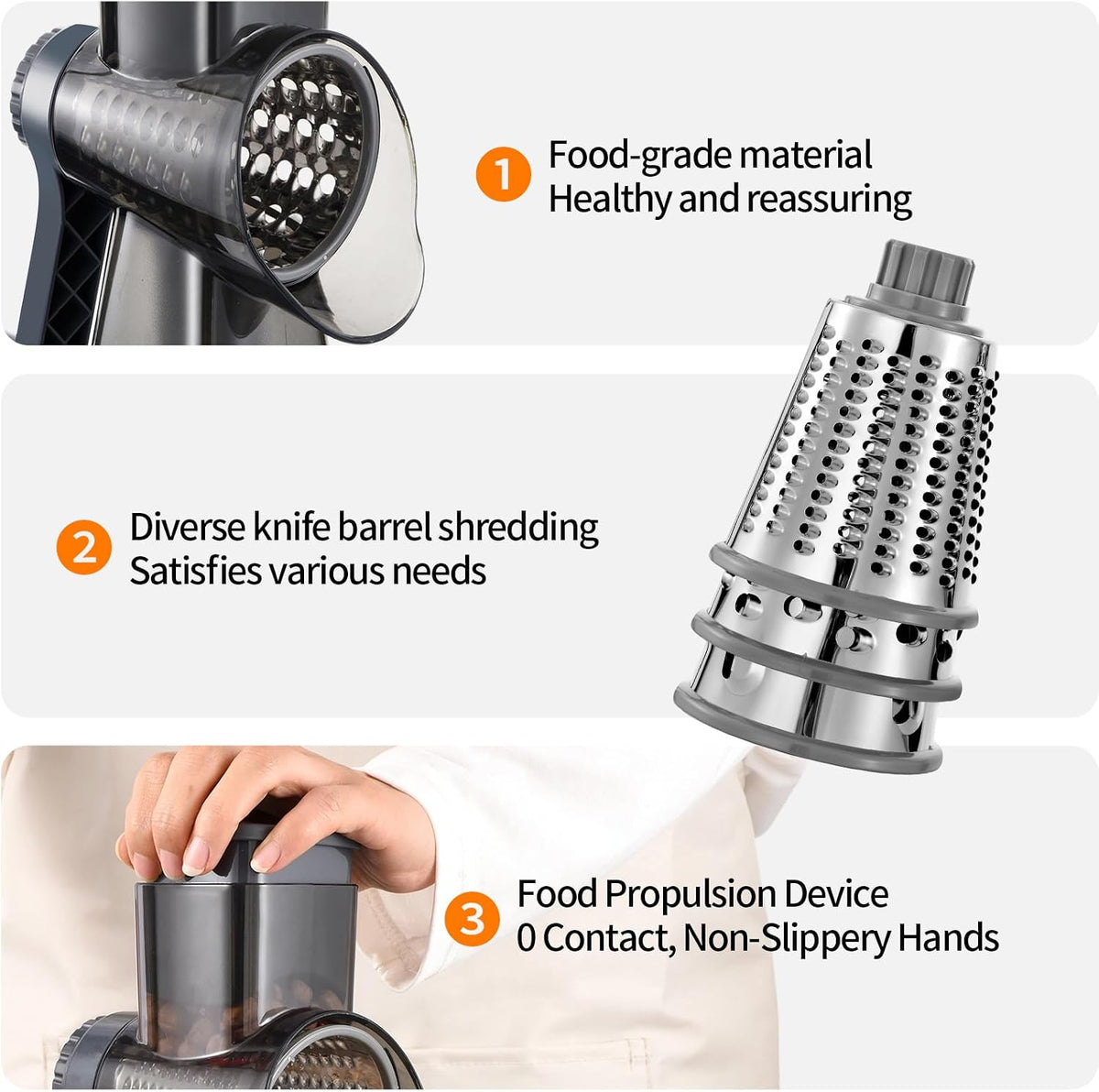 Rotary Cheese Grater Manual Hand Crank 3-in-1 Vegetable Shredde