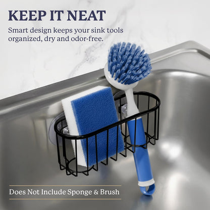 Farberware Metal Sponge Holder for Kitchen Sink, 7.13"x2.88"x3" | Triple suction cups grip steel, glass, or tile, open frame helps dry sponges faster, holds soap and brushes too