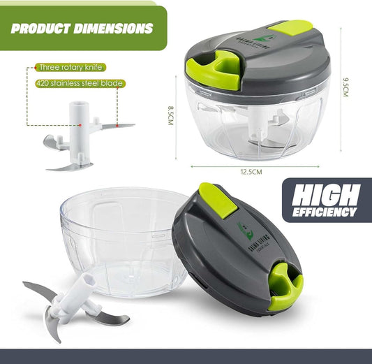 Manual Food Chopper, Hand Pull Vegetable Chopper with Stainless Steel Blades, Multi-Function Food Processor for Onion, Garlic, Meat & Fruits