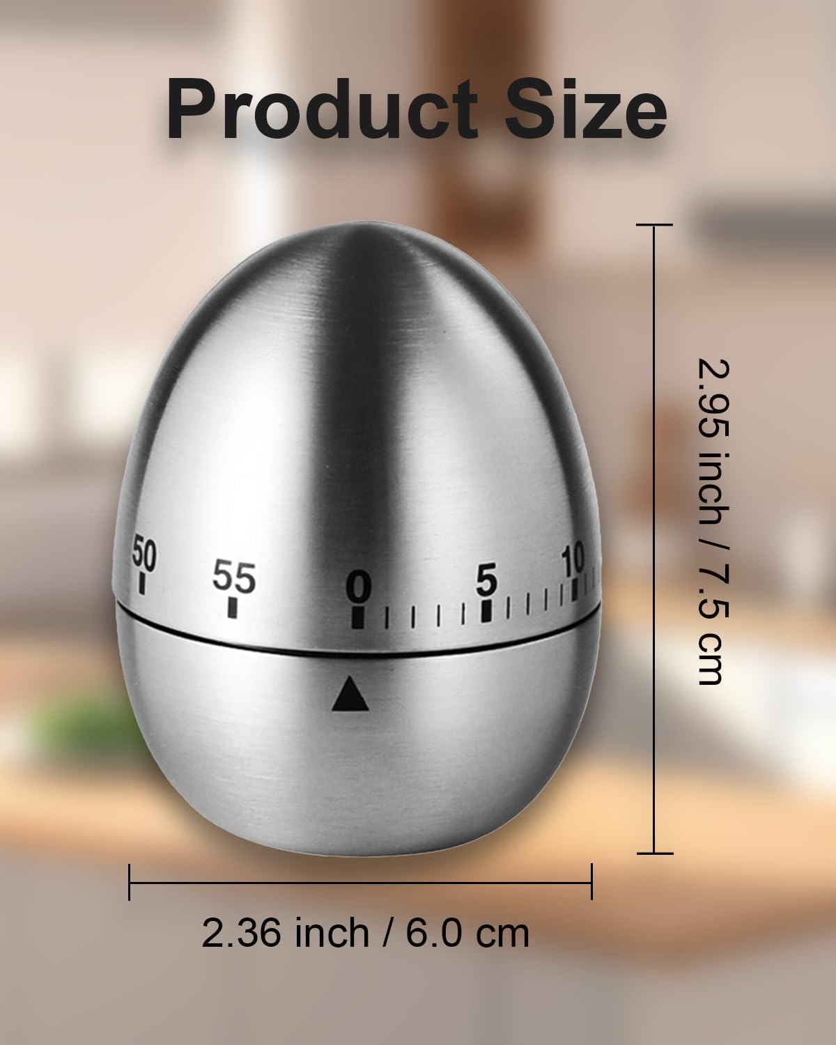 Kitchen Timer for Cooking, 60 Minutes Mechanical Timer - No Batteries Required, Stainless Steel Egg-Shape Cute Countdown Clock for Cooking, Learning, Exercises, Gaming