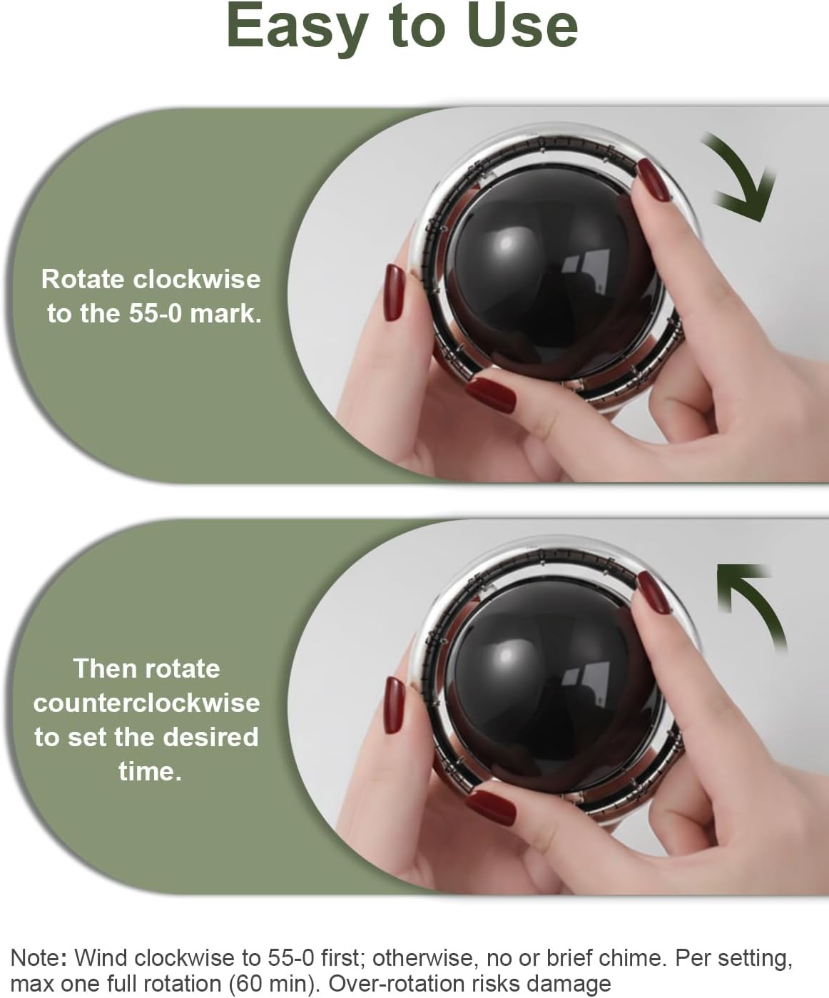 Kitchen Timer for Cooking, 60 Minutes Mechanical Timer - No Batteries Required, Stainless Steel Egg-Shape Cute Countdown Clock for Cooking, Learning, Exercises, Gaming