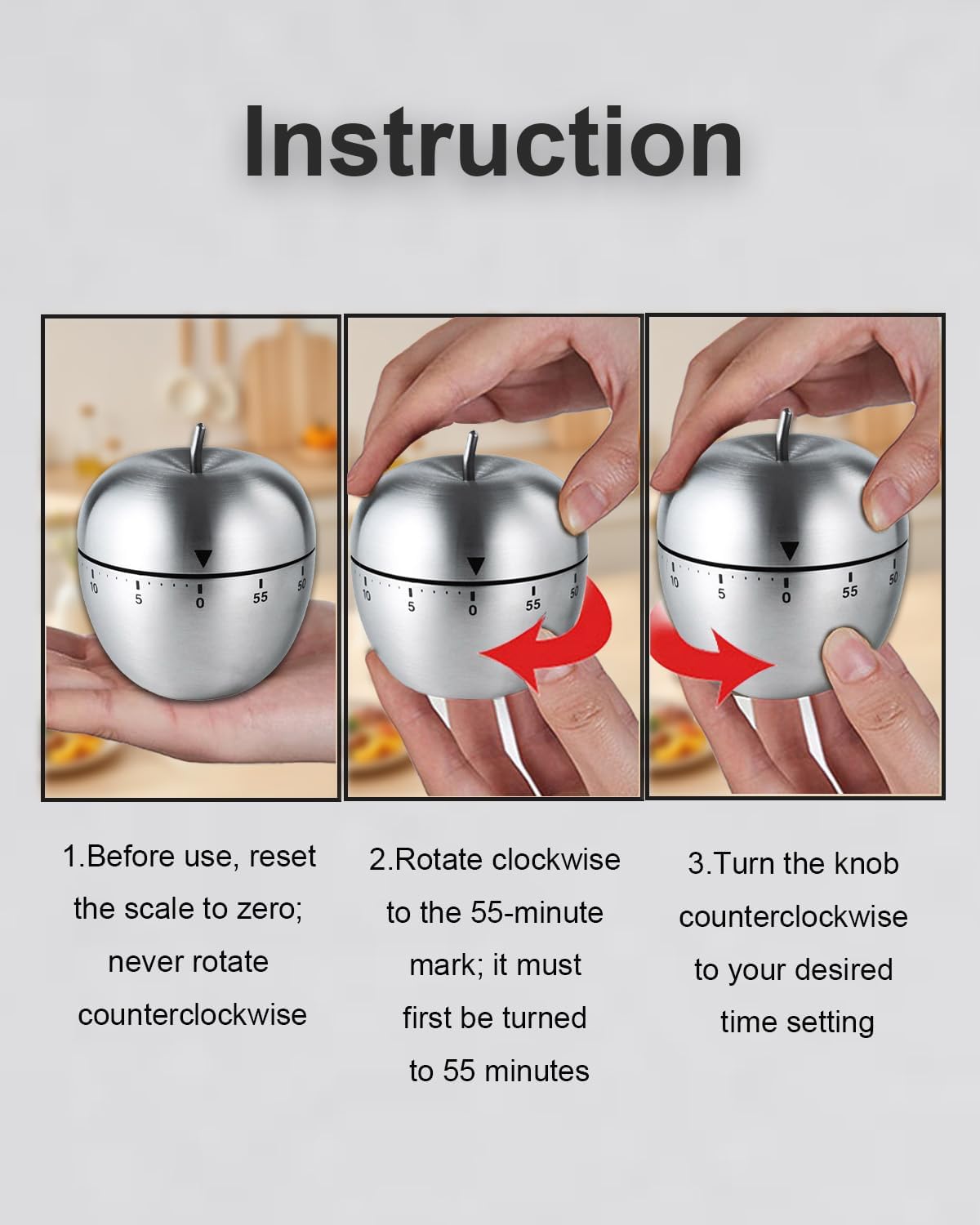 Kitchen Timer for Cooking, 60 Minutes Mechanical Timer - No Batteries Required, Stainless Steel Egg-Shape Cute Countdown Clock for Cooking, Learning, Exercises, Gaming