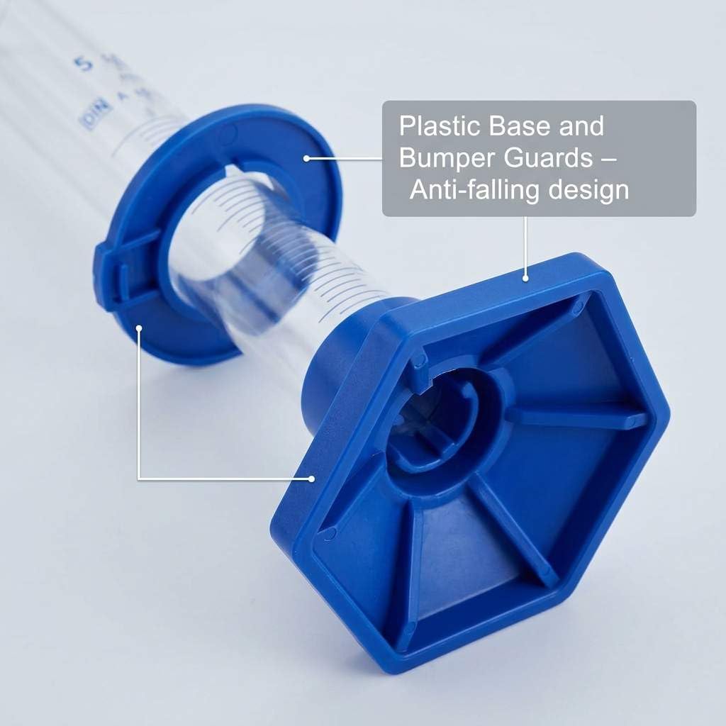 Thick Glass Graduated Cylinder 5ml Measuring Cylinder, with Plastic Base and Bumper Guards 3.3 Borosilicate Glass Lab Cylinder for Liquid Measurement with Glass Dropper