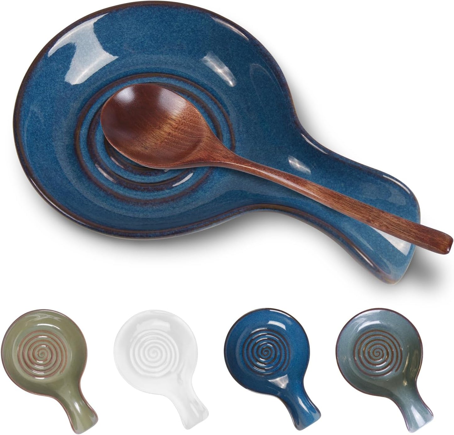 Spoon Rest for Kitchen, Ceramic Spoon Holder for Stove Top, Cooking Spoon Holder,Heat Resistant Utensil Rest for Countertop, Dishwasher Safe, Blue (1 pcs)
