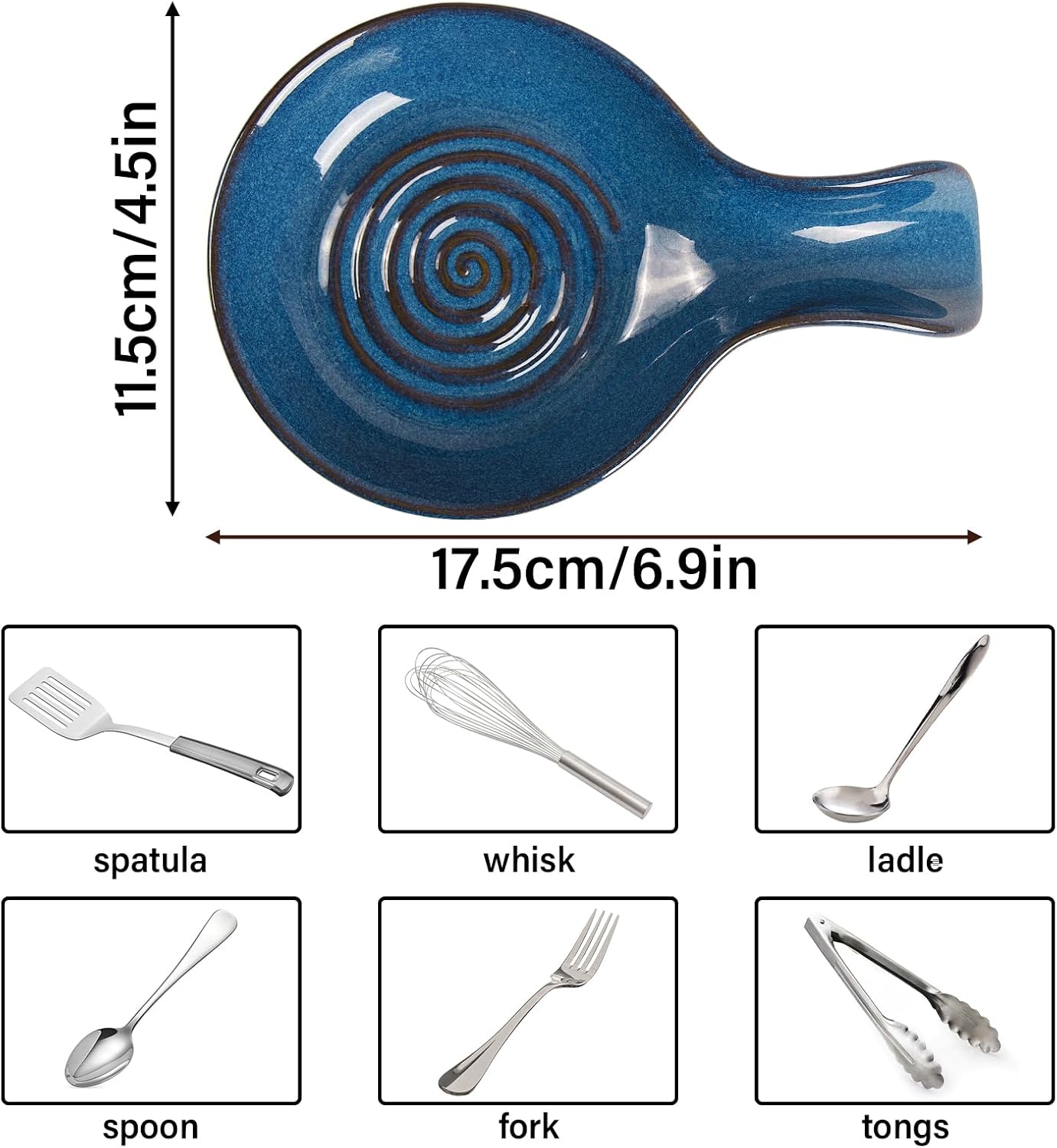 Spoon Rest for Kitchen, Ceramic Spoon Holder for Stove Top, Cooking Spoon Holder,Heat Resistant Utensil Rest for Countertop, Dishwasher Safe, Blue (1 pcs)
