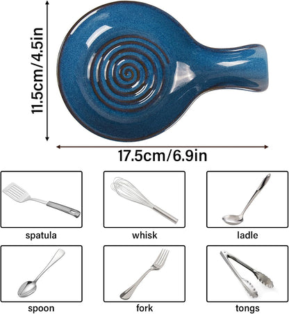 Spoon Rest for Kitchen, Ceramic Spoon Holder for Stove Top, Cooking Spoon Holder,Heat Resistant Utensil Rest for Countertop, Dishwasher Safe, Blue (1 pcs)