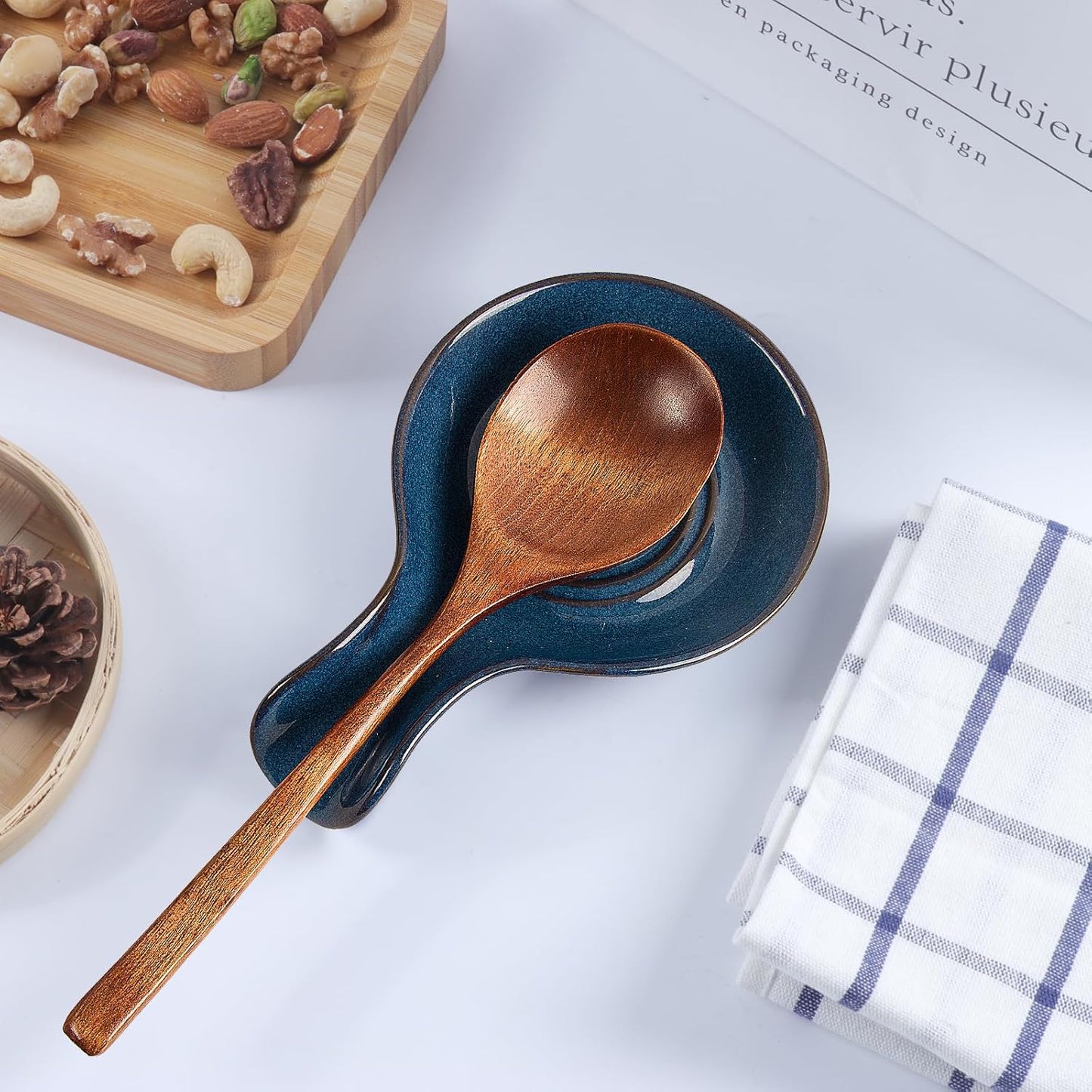 Spoon Rest for Kitchen, Ceramic Spoon Holder for Stove Top, Cooking Spoon Holder,Heat Resistant Utensil Rest for Countertop, Dishwasher Safe, Blue (1 pcs)