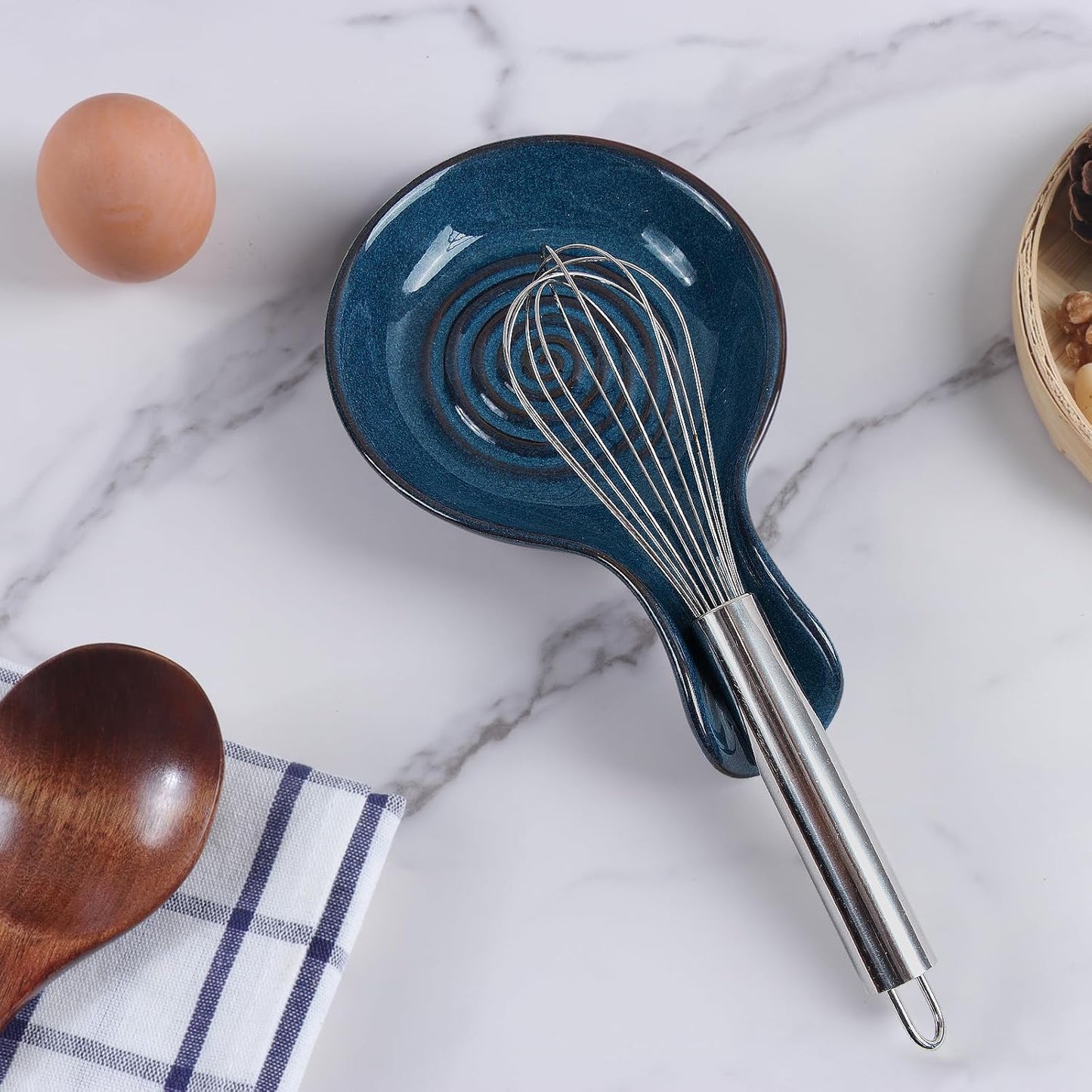 Spoon Rest for Kitchen, Ceramic Spoon Holder for Stove Top, Cooking Spoon Holder,Heat Resistant Utensil Rest for Countertop, Dishwasher Safe, Blue (1 pcs)