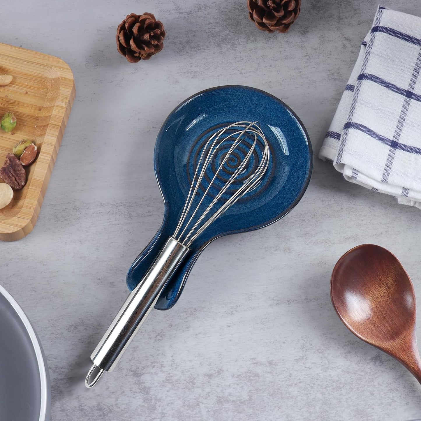 Spoon Rest for Kitchen, Ceramic Spoon Holder for Stove Top, Cooking Spoon Holder,Heat Resistant Utensil Rest for Countertop, Dishwasher Safe, Blue (1 pcs)