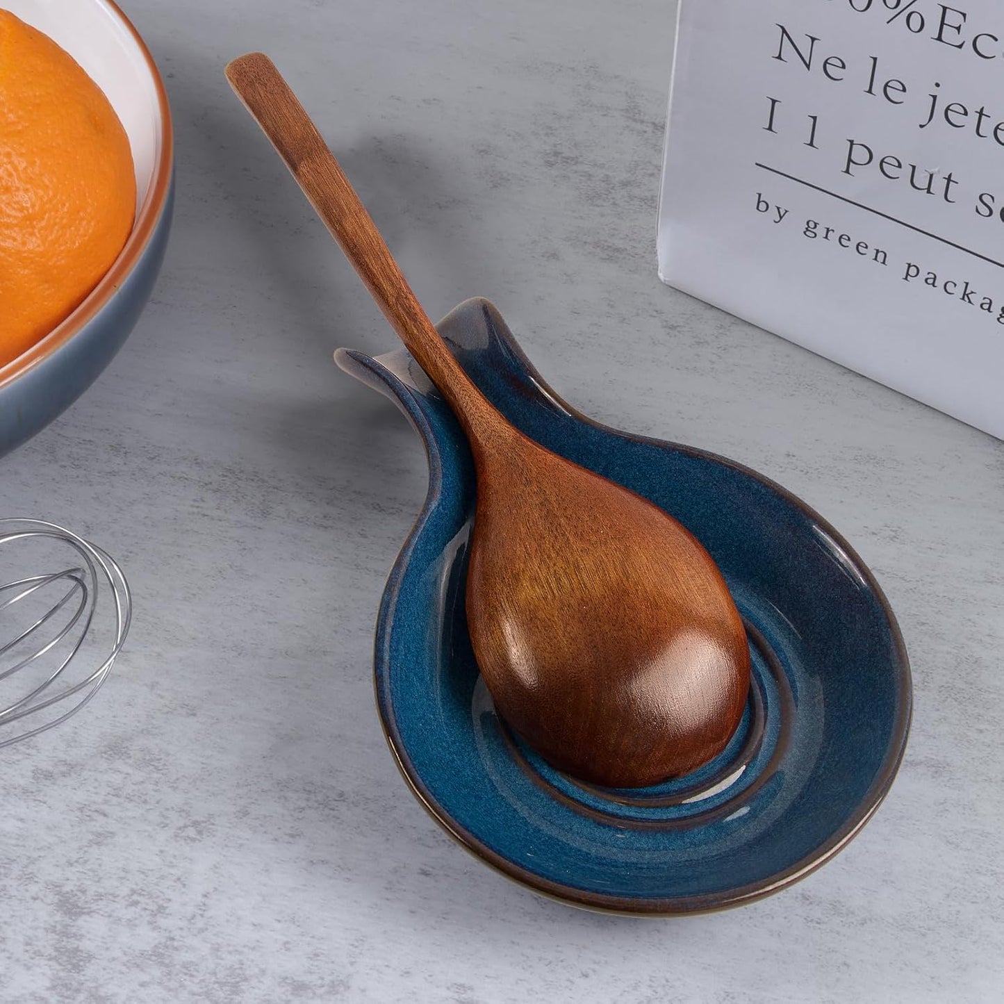 Spoon Rest for Kitchen, Ceramic Spoon Holder for Stove Top, Cooking Spoon Holder,Heat Resistant Utensil Rest for Countertop, Dishwasher Safe, Blue (1 pcs)