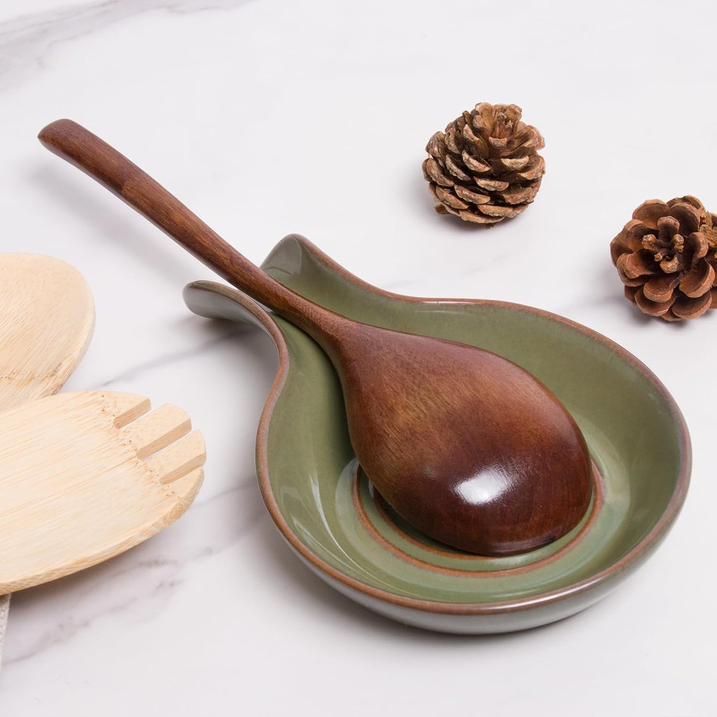 Spoon Rest for Kitchen, Ceramic Spoon Holder for Stove Top, Cooking Spoon Holder,Heat Resistant Utensil Rest for Countertop, Dishwasher Safe, Blue (1 pcs)