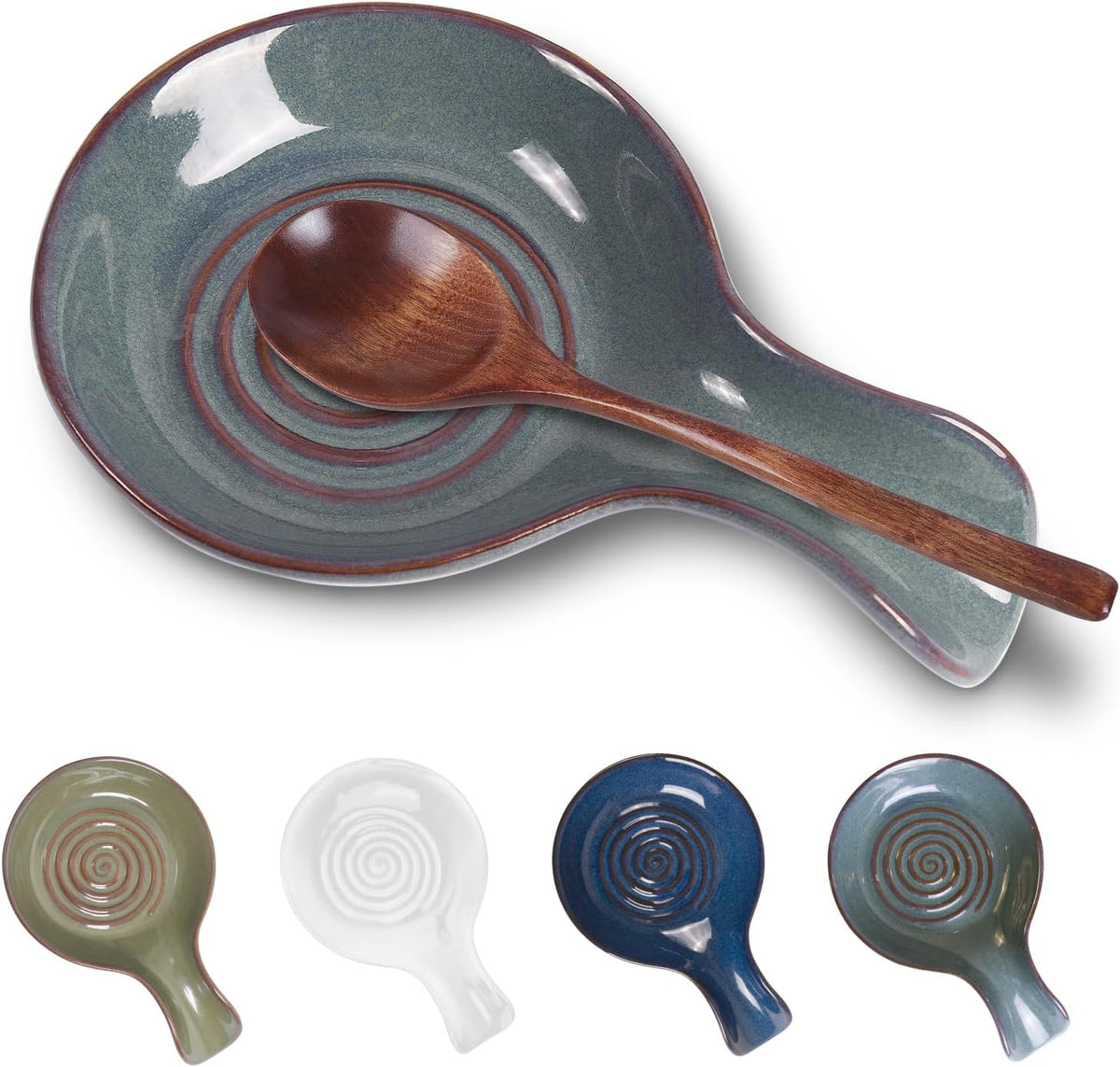 Spoon Rest for Kitchen, Ceramic Spoon Holder for Stove Top, Cooking Spoon Holder,Heat Resistant Utensil Rest for Countertop, Dishwasher Safe, Blue (1 pcs)