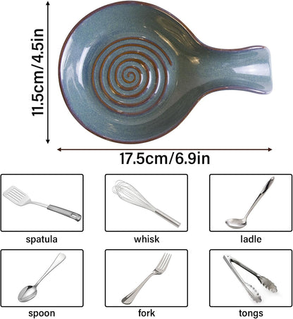 Spoon Rest for Kitchen, Ceramic Spoon Holder for Stove Top, Cooking Spoon Holder,Heat Resistant Utensil Rest for Countertop, Dishwasher Safe, Blue (1 pcs)
