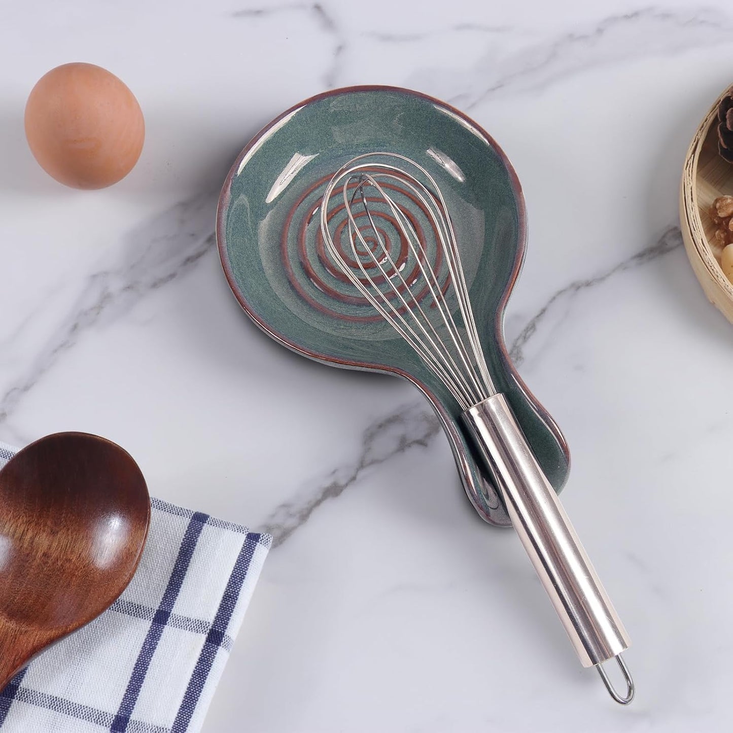 Spoon Rest for Kitchen, Ceramic Spoon Holder for Stove Top, Cooking Spoon Holder,Heat Resistant Utensil Rest for Countertop, Dishwasher Safe, Blue (1 pcs)