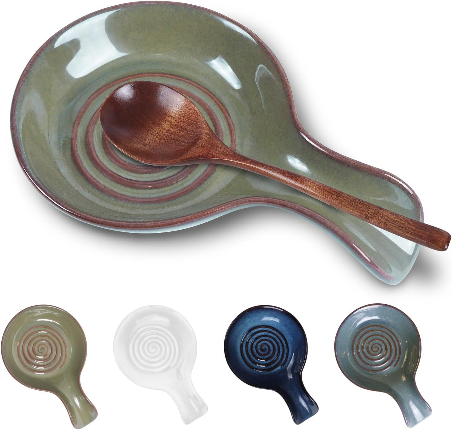 Spoon Rest for Kitchen, Ceramic Spoon Holder for Stove Top, Cooking Spoon Holder,Heat Resistant Utensil Rest for Countertop, Dishwasher Safe, Blue (1 pcs)