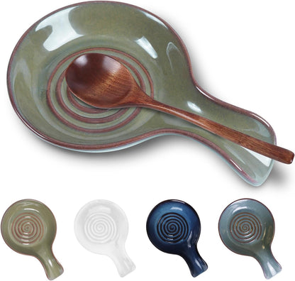 Spoon Rest for Kitchen, Ceramic Spoon Holder for Stove Top, Cooking Spoon Holder,Heat Resistant Utensil Rest for Countertop, Dishwasher Safe, Blue (1 pcs)
