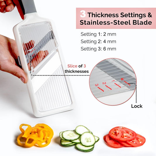 Multi Handheld Mandoline Slicer - Adjustable Stainless Steel Blades, Comfort Grip, Safety Features, Dishwasher Safe Easy to Clean Ideal for Fast and Precise Slicing of Fruits and Vegetables