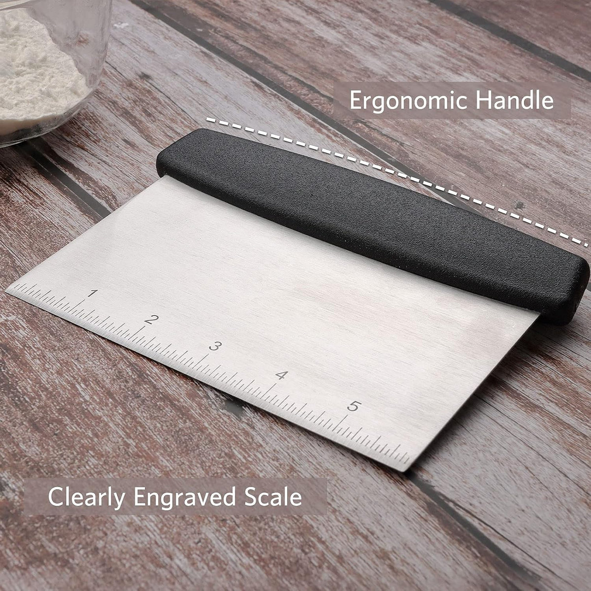 Pasta Scraper with Handle and Measuring Scale, Bench Scraper with Stainless Steel Blade for Food Grade 7 Inch Pasta Scraper Black