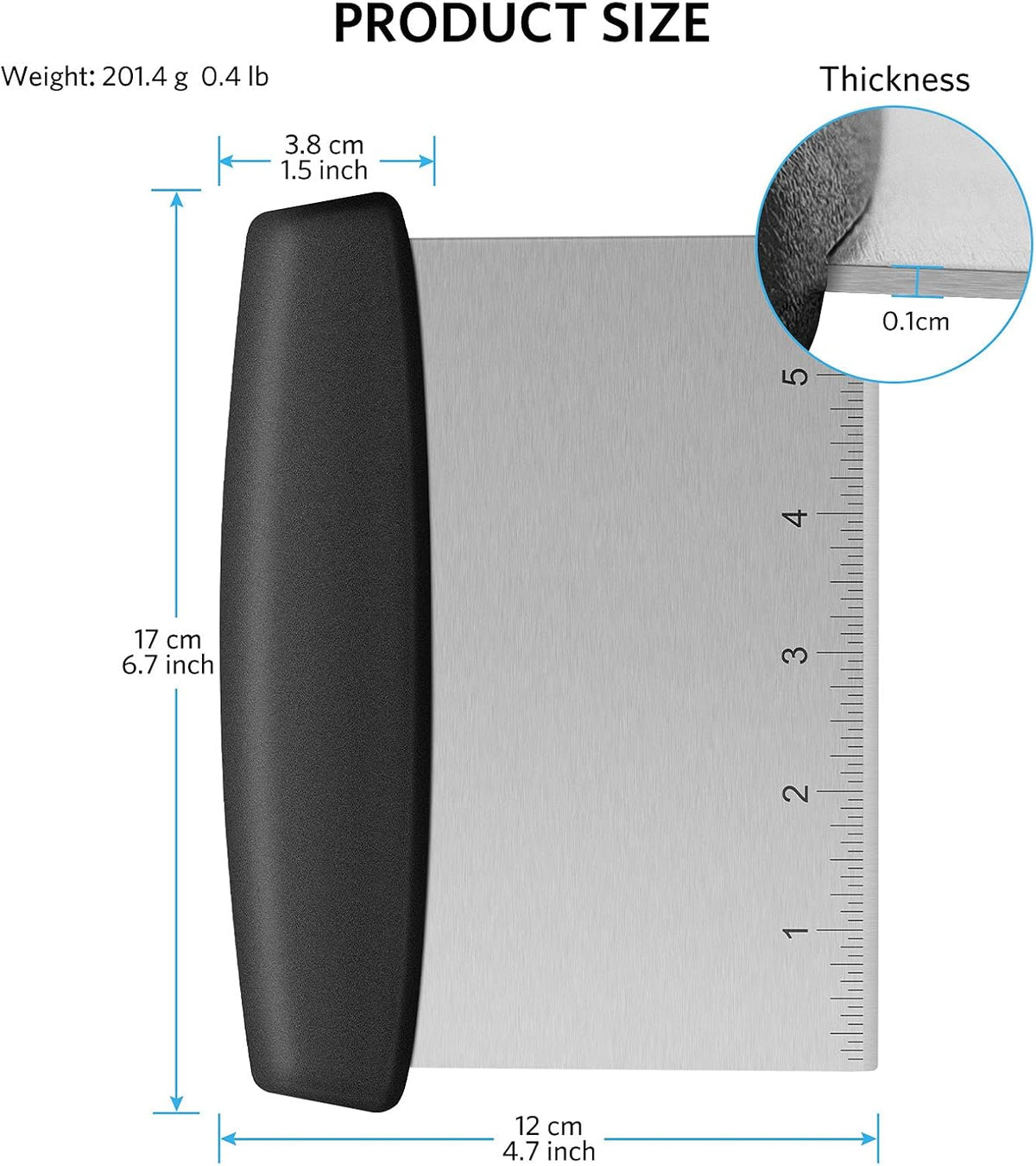 Pasta Scraper with Handle and Measuring Scale, Bench Scraper with Stainless Steel Blade for Food Grade 7 Inch Pasta Scraper Black