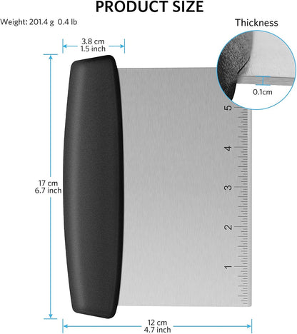 Pasta Scraper with Handle and Measuring Scale, Bench Scraper with Stainless Steel Blade for Food Grade 7 Inch Pasta Scraper Black