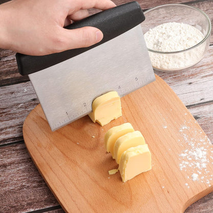 Pasta Scraper with Handle and Measuring Scale, Bench Scraper with Stainless Steel Blade for Food Grade 7 Inch Pasta Scraper Black