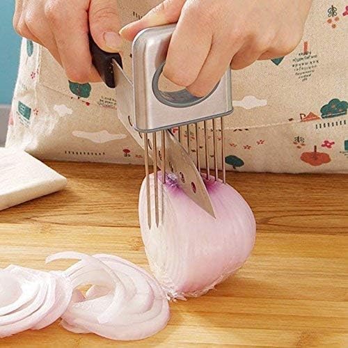 Onion Cut Tomato Slicer Lemon Handy Kitchen Slicing Tool With 10 Even Prongs For Onion Lemon Potato Tomato Slices And Can Be Used To Assist In Cutting Fish, Meat Or Loosen Meat (Black)