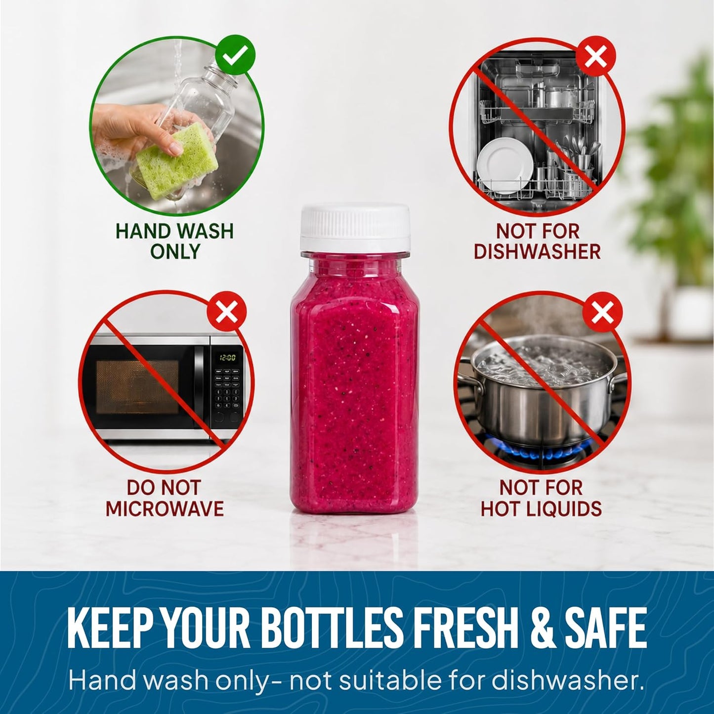 Norcalway 10pcs 2oz Plastic Shot Bottles with Caps - Ginger Shot - Freezer Safe, Leak Proof, BPA Free, Food Grade Small Plastic Travel Bottles with Caps