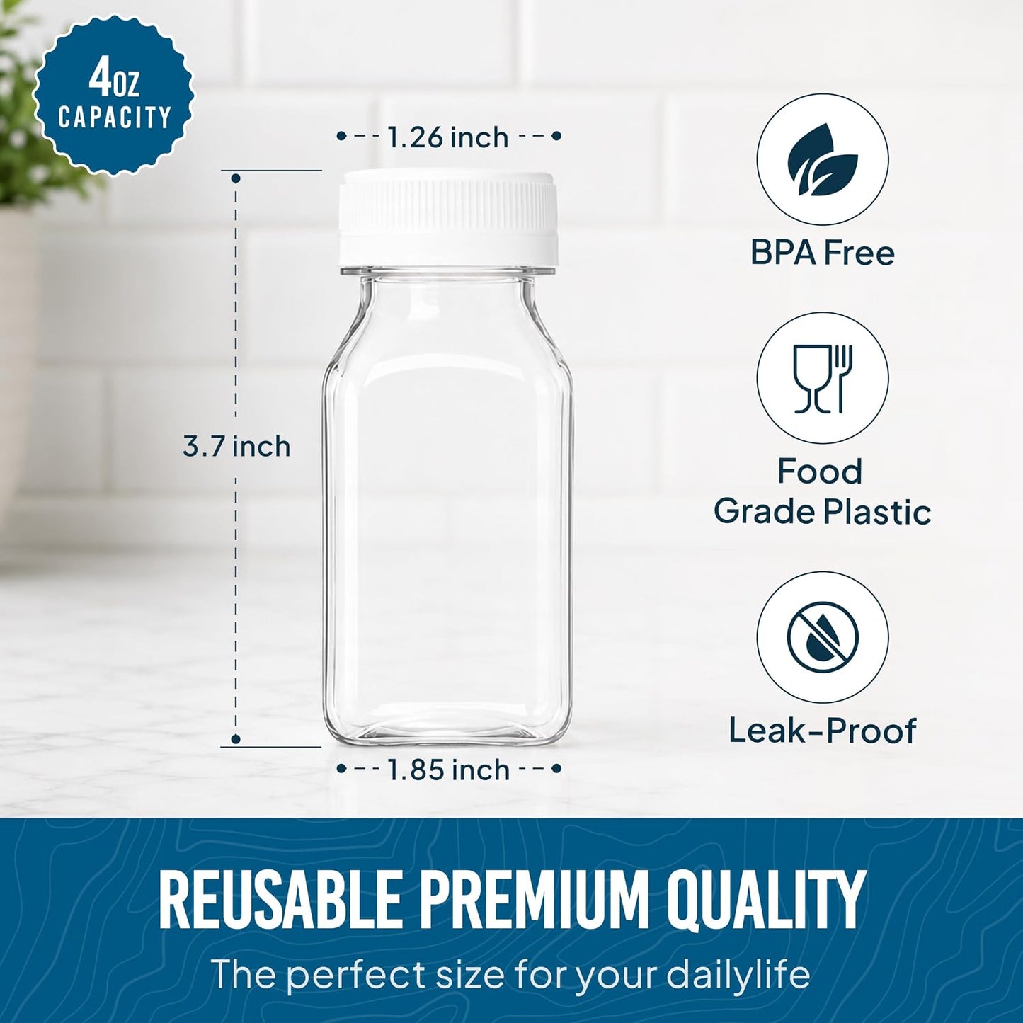 Norcalway 10pcs 2oz Plastic Shot Bottles with Caps - Ginger Shot - Freezer Safe, Leak Proof, BPA Free, Food Grade Small Plastic Travel Bottles with Caps