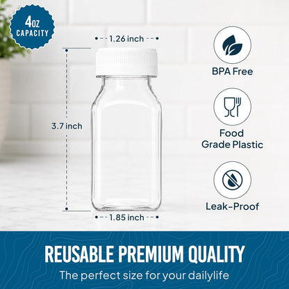 Norcalway 10pcs 2oz Plastic Shot Bottles with Caps - Ginger Shot - Freezer Safe, Leak Proof, BPA Free, Food Grade Small Plastic Travel Bottles with Caps