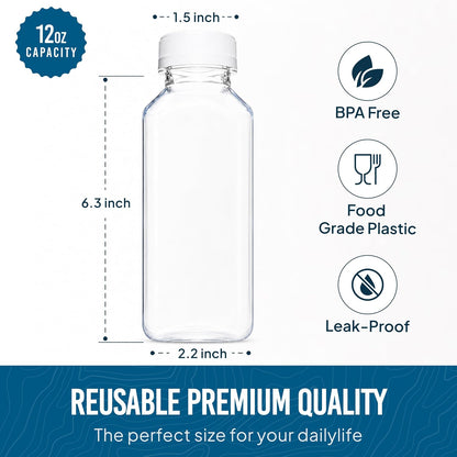Norcalway 10pcs 2oz Plastic Shot Bottles with Caps - Ginger Shot - Freezer Safe, Leak Proof, BPA Free, Food Grade Small Plastic Travel Bottles with Caps