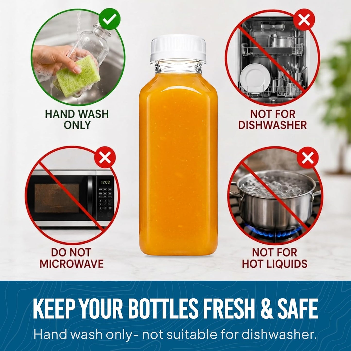 Norcalway 10pcs 2oz Plastic Shot Bottles with Caps - Ginger Shot - Freezer Safe, Leak Proof, BPA Free, Food Grade Small Plastic Travel Bottles with Caps